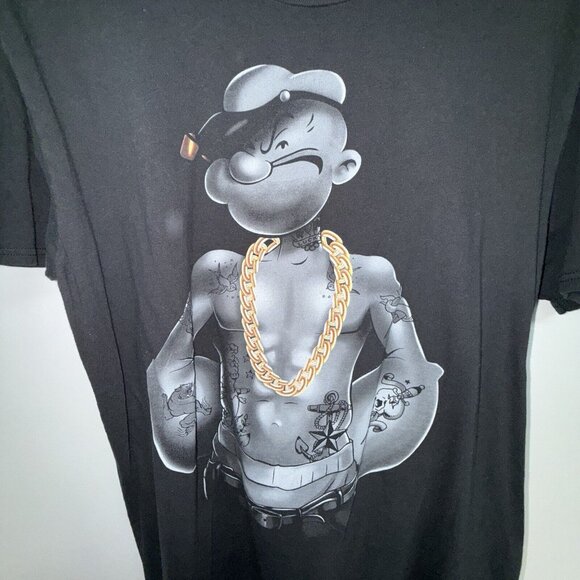 Popeye The Sailor Man Shirt Adult Large Black Graphic Gangster Hip Hop Tee Mens - Picture 2 of 4